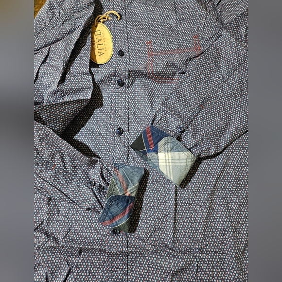 NEW Vintage Italia 1958 Cotton Long Sleeve Shirt Periwinkle Blue Pink Dot - Picture 10 of 14